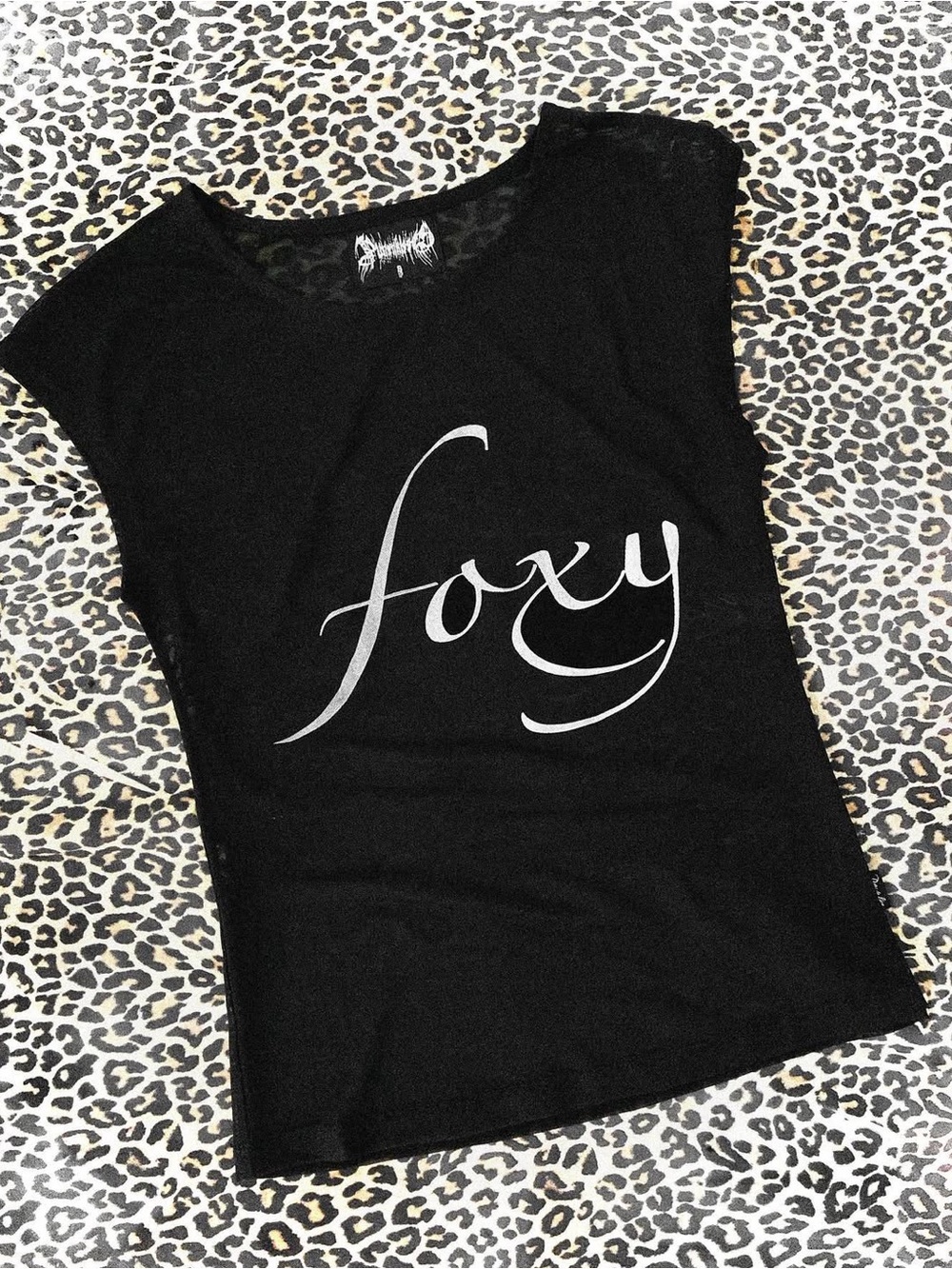 Foxy Script Logo Black Crop Top - Women's Casual Tee